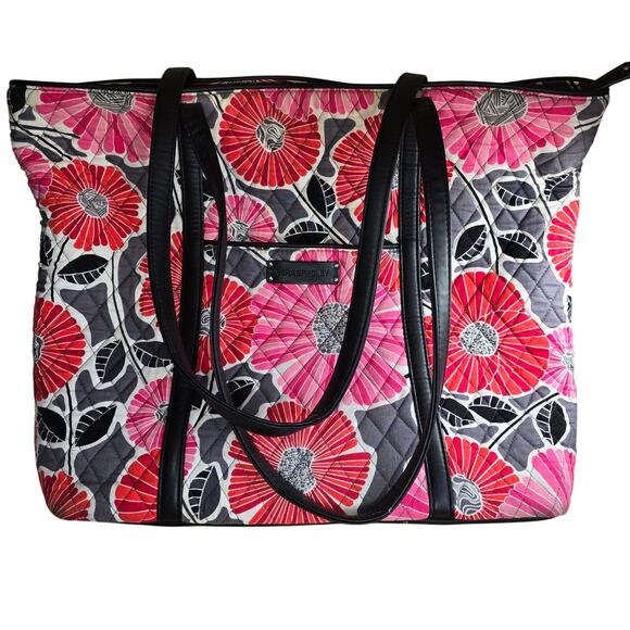 Vera Bradley Retired Cherry Blossom Tote Leather Handles Quilted Boho 13x16x7 - Picture 3 of 7
